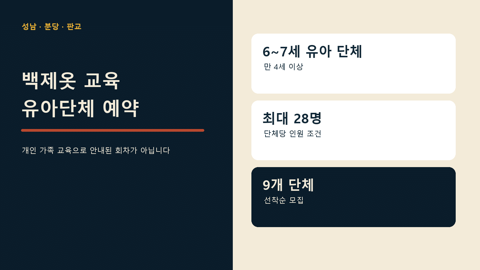 판교박물관 백제옷 유아단체 예약 — 우리 단체의 연령과 인원을 먼저 보세요 안내 그래픽